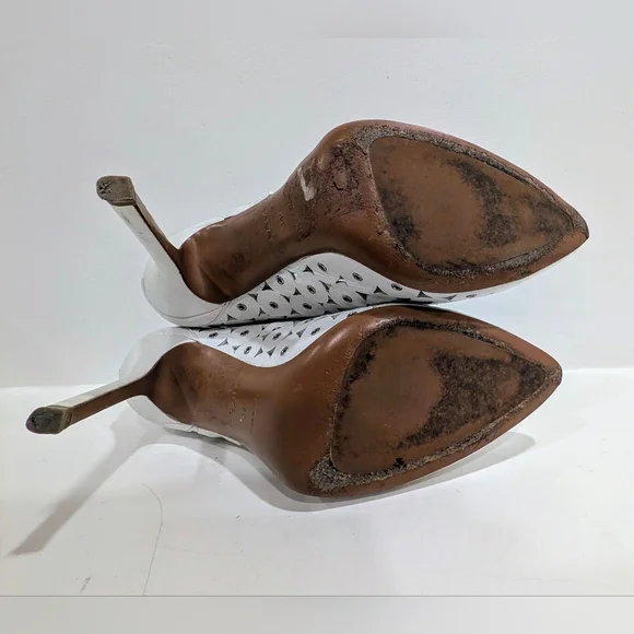 Alaia White Leather Laser Cut Heeled Boots with Grommets - Picture 8 of 10